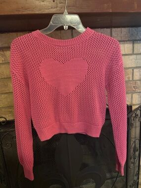 Pink Heart Knit Sweater - Women's Crewneck